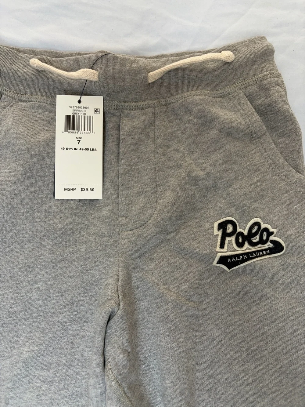 Polo Ralph Lauren Grey Kids Joggers with Polo Script Patch Sweatpants Size 7